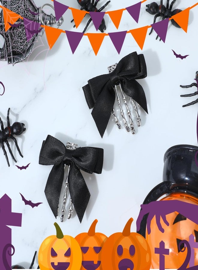 Matwsec 2 Pcs Skeleton Hand Hair Clips with Bow Halloween Hair Clips Goth Skull Hair Emo Hairpins Cute Skull Claw Hairpins for Girls Halloween Accessories for Women Party Cosplay Decoration - Image 3